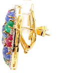 7 Carat Sapphire, Emerald, Ruby and 5 Carat Diamond 18K Gold Earrings