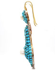 1.74 Carat Diamond, Turquoise, and Pearl Drop Earrings in 18K Gold - 2 Pieces