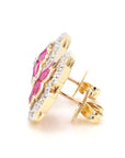 3.12 Carat Ruby and 1.15 Carat Diamond Geometric Flower 18K Gold Earring