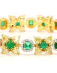 Natural Fancy 11.24 Carat Yellow Diamonds 8.18 Carat Columbian Emerald Bracelet