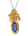 Vintage 32ct Sapphire Brooch with Diamonds in 18k Gold