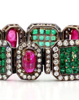 12 Carat Emerald Ruby and Diamond Deco Style Bracelet
