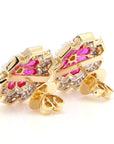 3.12 Carat Ruby and 1.15 Carat Diamond Geometric Flower 18K Gold Earring