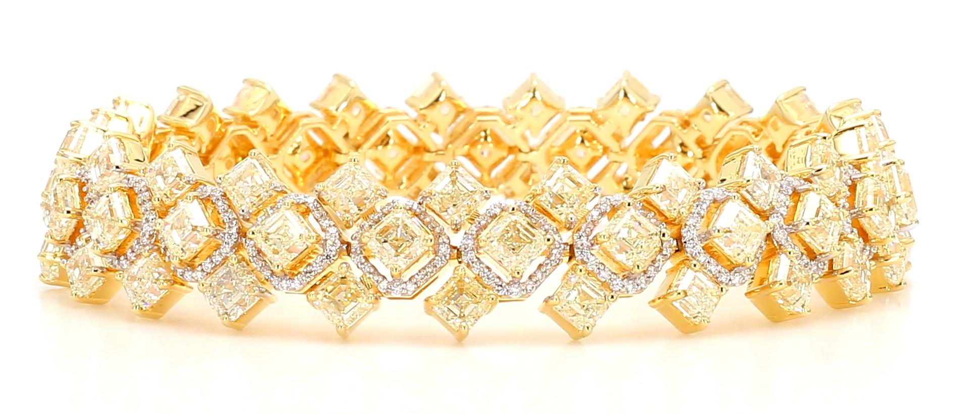 23.30 Carat Fancy Yellow Diamond Bracelet 18K White Gold