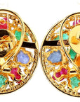 7 Carat Sapphire, Emerald, Ruby and 5 Carat Diamond 18K Gold Earrings