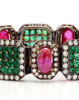 12 Carat Emerald Ruby and Diamond Deco Style Bracelet