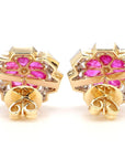 3.12 Carat Ruby and 1.15 Carat Diamond Geometric Flower 18K Gold Earring