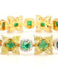 Natural Fancy 11.24 Carat Yellow Diamonds 8.18 Carat Columbian Emerald Bracelet