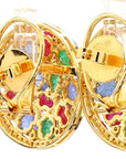 7 Carat Sapphire, Emerald, Ruby and 5 Carat Diamond 18K Gold Earrings
