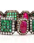12 Carat Emerald Ruby and Diamond Deco Style Bracelet