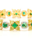 Natural Fancy 11.24 Carat Yellow Diamonds 8.18 Carat Columbian Emerald Bracelet