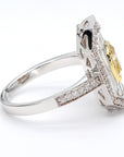 18k Gold Ring with 1.66ct Yellow Diamond and White Halo