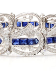 5.5 Carat Blue Sapphire and 1.5 Carat Diamond Art Deco Platinum Bracelet