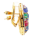 7 Carat Sapphire, Emerald, Ruby and 5 Carat Diamond 18K Gold Earrings