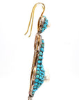 1.74 Carat Diamond, Turquoise, and Pearl Drop Earrings in 18K Gold - 2 Pieces
