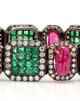 12 Carat Emerald Ruby and Diamond Deco Style Bracelet