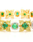 Natural Fancy 11.24 Carat Yellow Diamonds 8.18 Carat Columbian Emerald Bracelet
