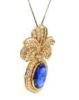 Vintage 32ct Sapphire Brooch with Diamonds in 18k Gold
