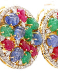 7 Carat Sapphire, Emerald, Ruby and 5 Carat Diamond 18K Gold Earrings