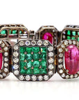 12 Carat Emerald Ruby and Diamond Deco Style Bracelet