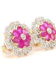3.12 Carat Ruby and 1.15 Carat Diamond Geometric Flower 18K Gold Earring
