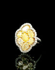 2.73 Carat Natural Fancy Yellow Diamond Cluster Ring 18K Gold, Size 6