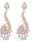 Diamond Covered Rose Gold & Dangling Natural Diamonds Earrings - 2 Pieces