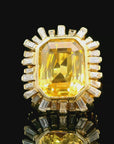 13.38 Carat Yellow Sapphire and Diamond Ring in 18K Gold, Size 6.5