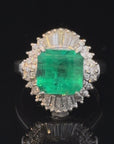 SGL Certified 3.32 Carat Emerald Diamond Platinum Ring, Size 6