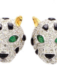 3.01 Carat Diamond and Emerald Panther Studs