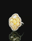 2.73 Carat Natural Fancy Yellow Diamond Cluster Ring 18K Gold, Size 6