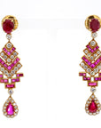 4 Carat Ruby and 3 Carat Diamond Art Deco Style 14K Earrings