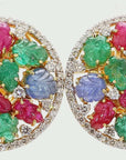 7 Carat Sapphire, Emerald, Ruby and 5 Carat Diamond 18K Gold Earrings