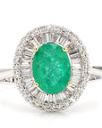Art Deco Emerald and Diamond 18K Gold Cocktail Ring, Size 6.25