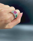 2.09 Carat Pink Sapphire & 2.05 Carat Emerald Diamond Ring, Size 6