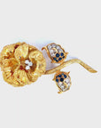 1.08 Carat Blue Sapphire and 0.88 Carat Diamond Flower Pin in 18K Gold