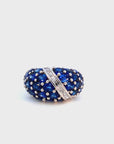 6.01 Carat Natural Blue Sapphire and Diamond Cluster Platinum Ring, Size 5.25