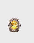 12.90 Carat Antique Oval Yellow Sapphire Diamond Ring in 18K Gold, Size 8