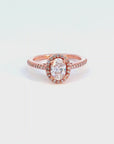 1.2 Carat Oval Diamond Halo Rose Gold Ring, Size 6