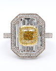 18k Gold Ring with 1.66ct Yellow Diamond and White Halo