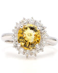 2.96 Carat Yellow Sapphire and Diamond 18K Gold Ring, Size 6