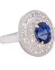 3.20 Carat Blue Sapphire Diamond Cluster Ring in 18K Gold, Size 7.5
