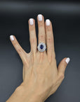 3.20 Carat Blue Sapphire Diamond Cluster Ring in 18K Gold, Size 7.5