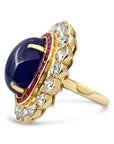 19.61 carat Tanzanite Ring with Ruby and Diamond Halo - Gold Statement Ring