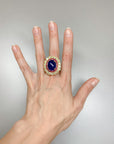 19.61 carat Tanzanite Ring with Ruby and Diamond Halo - Gold Statement Ring