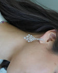 6.90 Carat Pear Rose Cut Diamond Chandelier Drop 18K White Gold Earrings