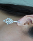 6.90 Carat Pear Rose Cut Diamond Chandelier Drop 18K White Gold Earrings
