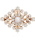 9.00 Carat Natural Pearl And Old European Cut Diamond Pin