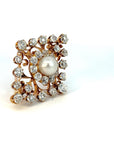 9.00 Carat Natural Pearl And Old European Cut Diamond Pin