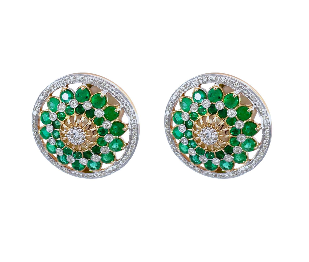 18k Yellow Gold Earrings with 2.4ct Emeralds &amp; 1.0ct Diamonds